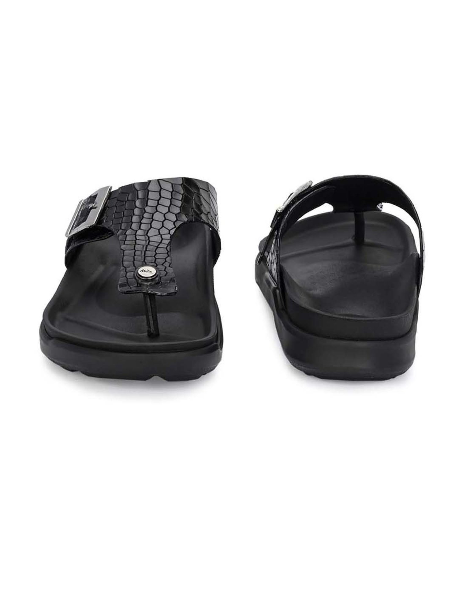 Hitz Men's Black T-Strap Sandals