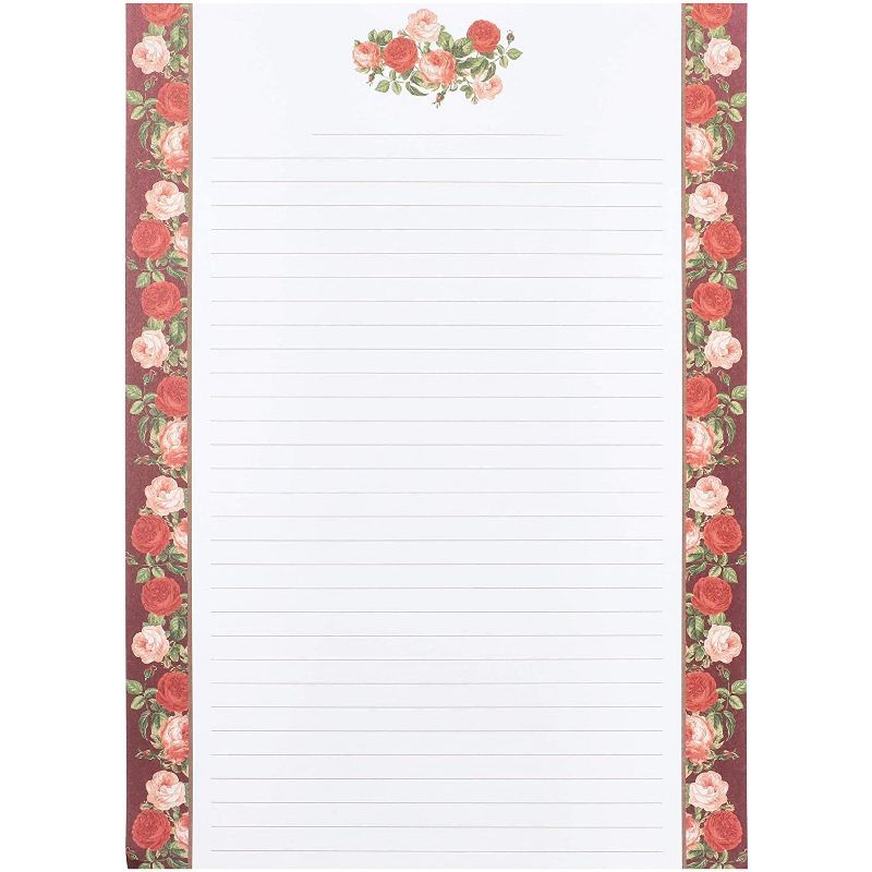 Paper Junkie 60 Sheets Vintage Floral Lined Stationery Paper with Envelopes 10.2 x 7.25 in, 6 Designs
