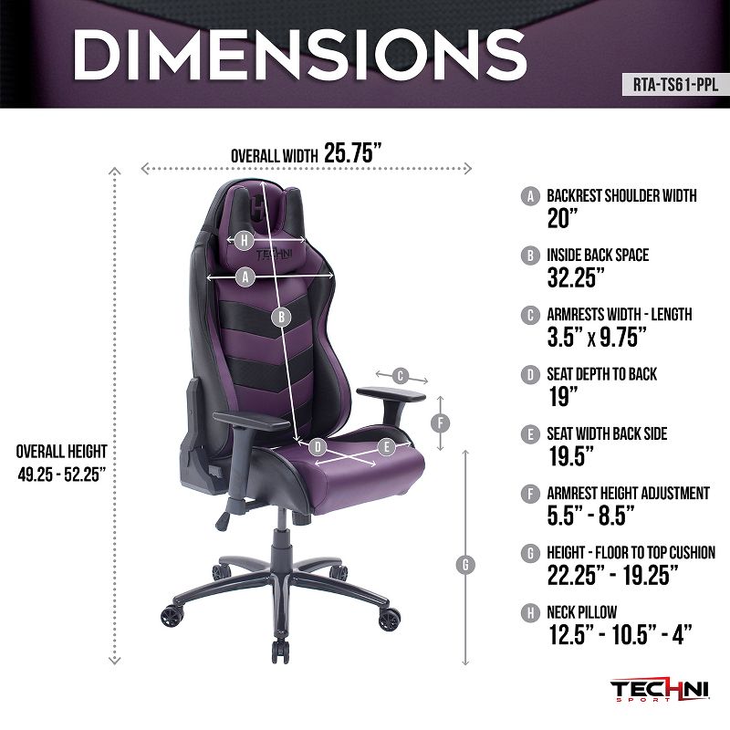 Ergonomic High Back Racer Style Video Gaming Chair Purple - Techni Sport