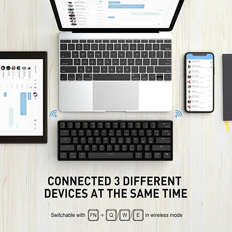 60% Wireless Mechanical Keyboard and Wired Mouse, Bluetooth 5.1 & Type C Wired 68 Keys Gaming Keyboard Brown Switch,Programmable Gaming Mouse for Multi-Device PC Laptop Gamer (Black)