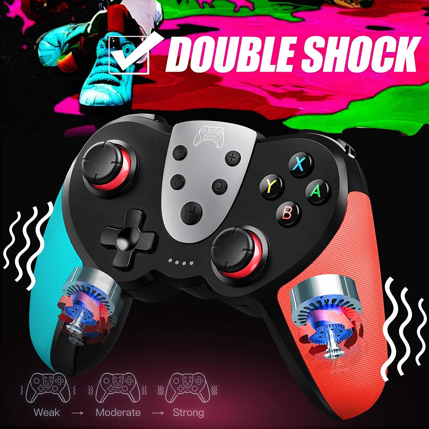 Wireless Pro Controller for Switch/Switch Lite &ndash; Premium Joypad for Video Games &ndash; 3 Levels of Turbo Speed &ndash; NFC Technology&ndash;Adjustable Vibration Intensity (Blue & Red)