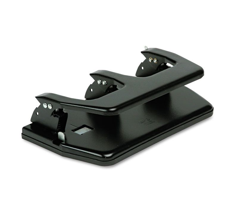Master 20-Sheet Three-Hole Punch Oversized Handle 9/32" Holes Steel Black MP3
