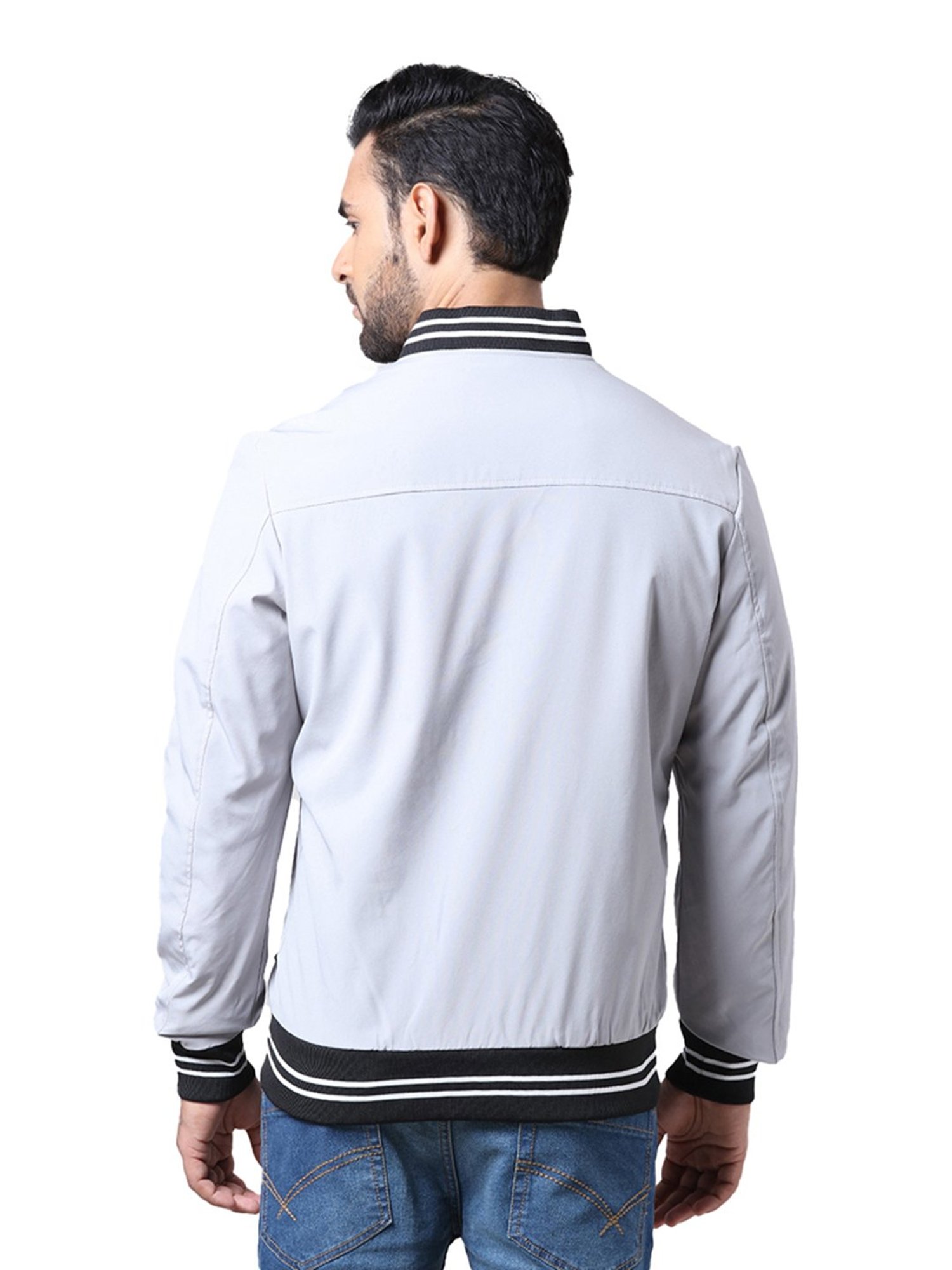 Parx Light Grey Full Sleeves Mandarin Collar Jacket