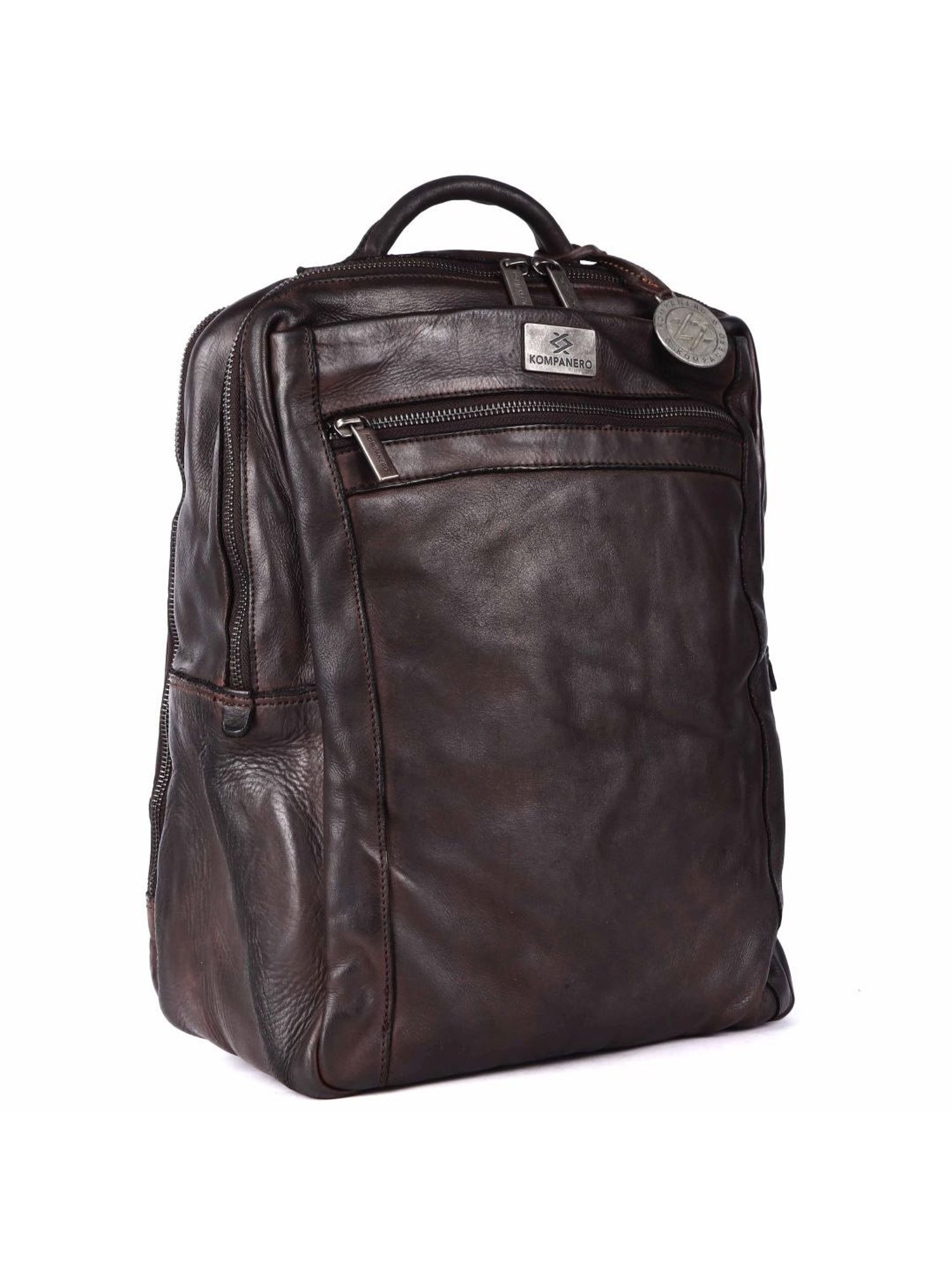 KOMPANERO Aaron Dark Brown Leather Solid Backpack