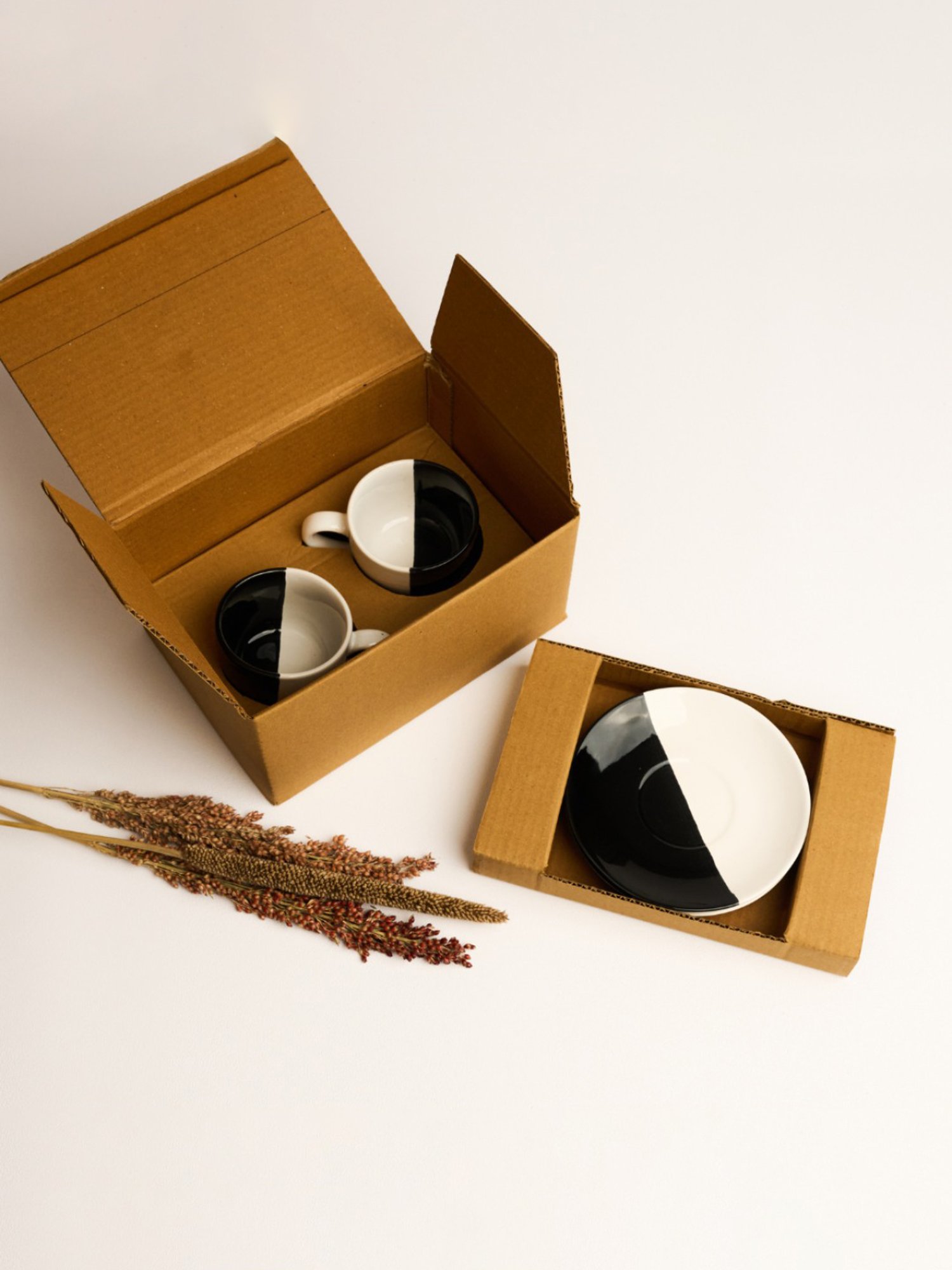 BlackCarrot Black & White Cup & Saucer Set of 2