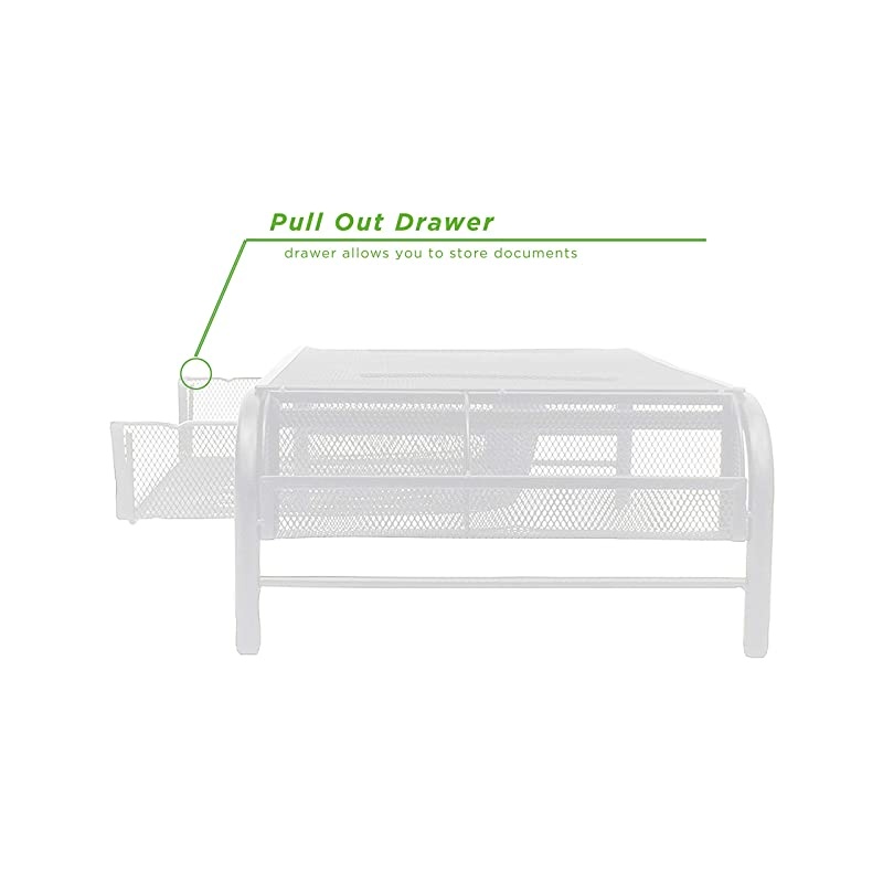 MESHMONSTA-WHT Monitor Stand, Metal Mesh Stand & Desk Organizer with Drawer, White