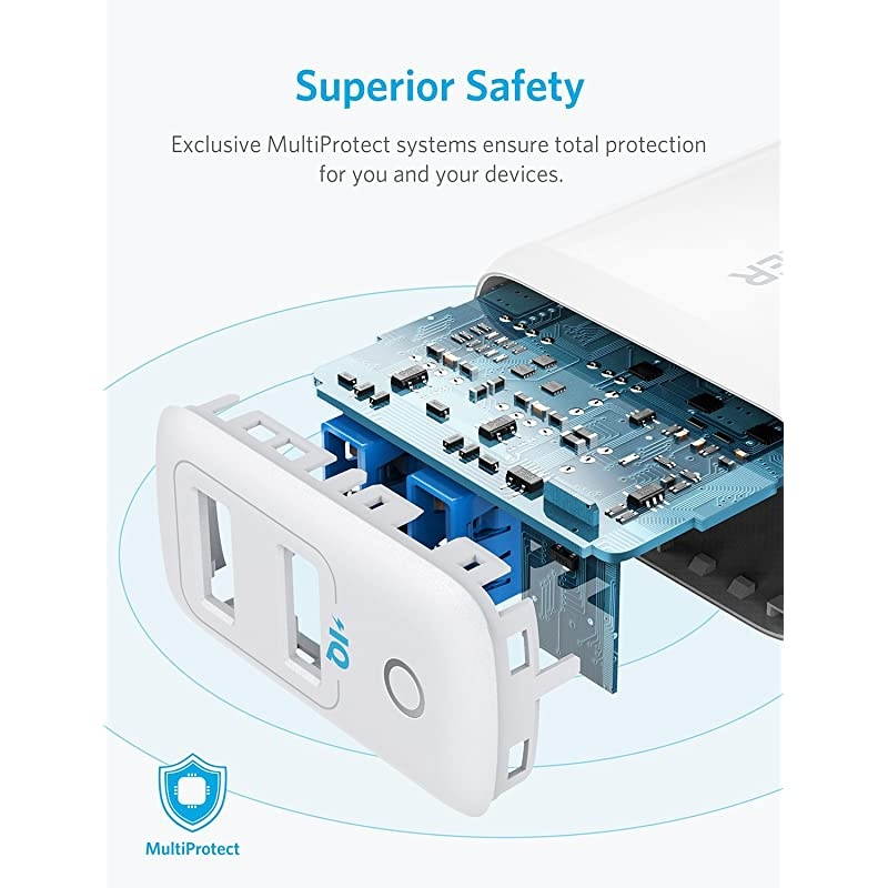 Dual USB Wall Charger, PowerPort II 24W, Ultra-Compact Travel Charger with PowerIQ Technology and Foldable Plug, for iPhone XS/Max/XR/X/8/7/6/Plus, iPad Pro/Air 2/mini 4, Galaxy S9/S8/+ and More