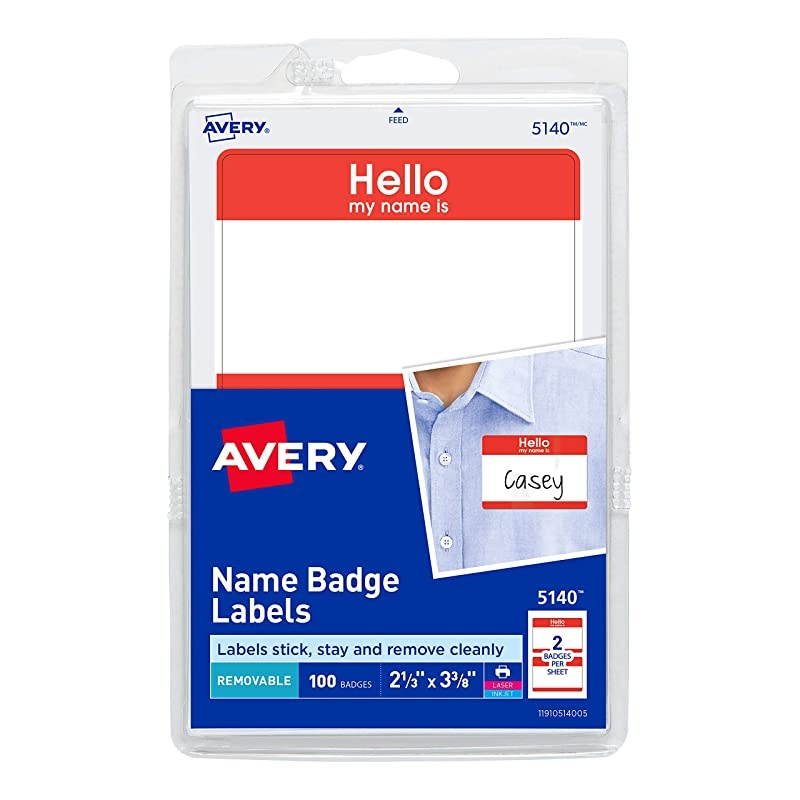 Hello My Name is Name Tag Stickers, Red Border, 100 Removable Name Badges, 2-1/3" x 3-3/8" (5140)