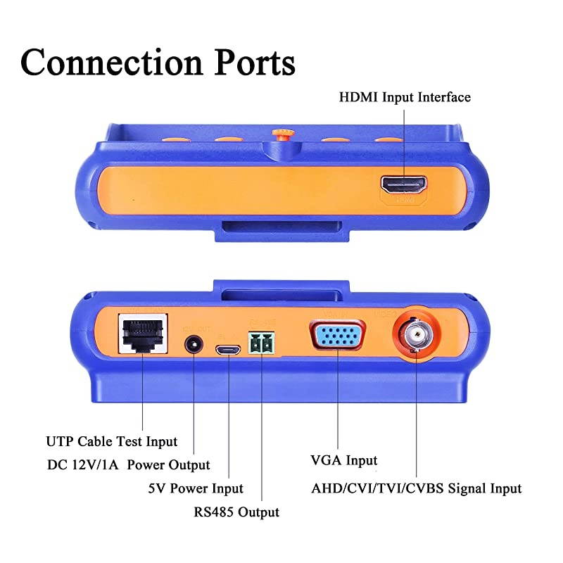 4 in 1 HD CCTV Camera Tester 5 Inch AHDTVICVICVBS Coaxial Tester Analog Video Test RS485 PTZ Control Power Output VGA Input Cable Test and HDMI Port Security Camera Tester