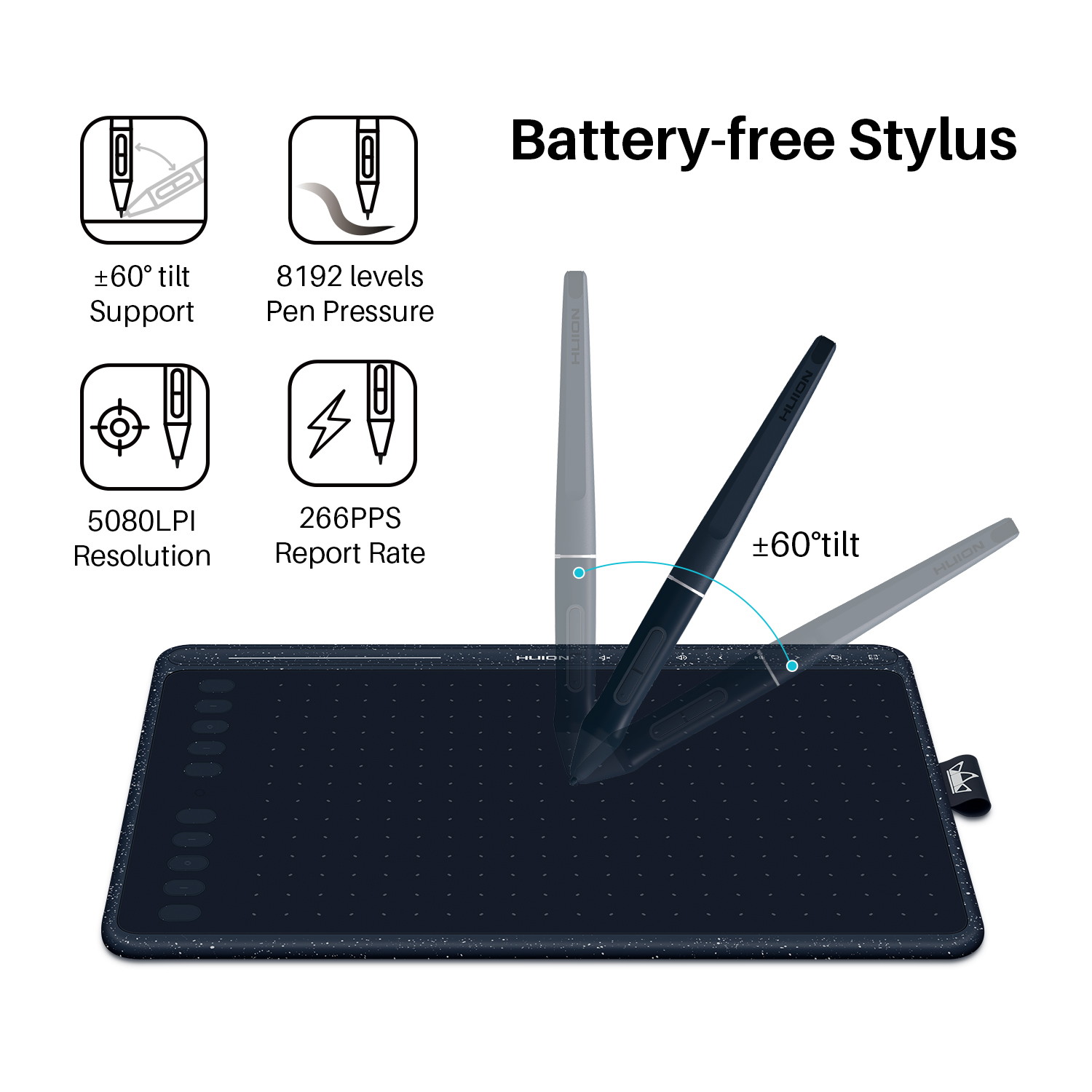 Huion HS611 Graphics Drawing Tablet 10X6 inch with 8192 Levels Battery-Free Pen, 8 Multimedia Keys and 10 Press Keys, Support Android, Ideal Use for Distance Education and Wed Conference,Starry Blue