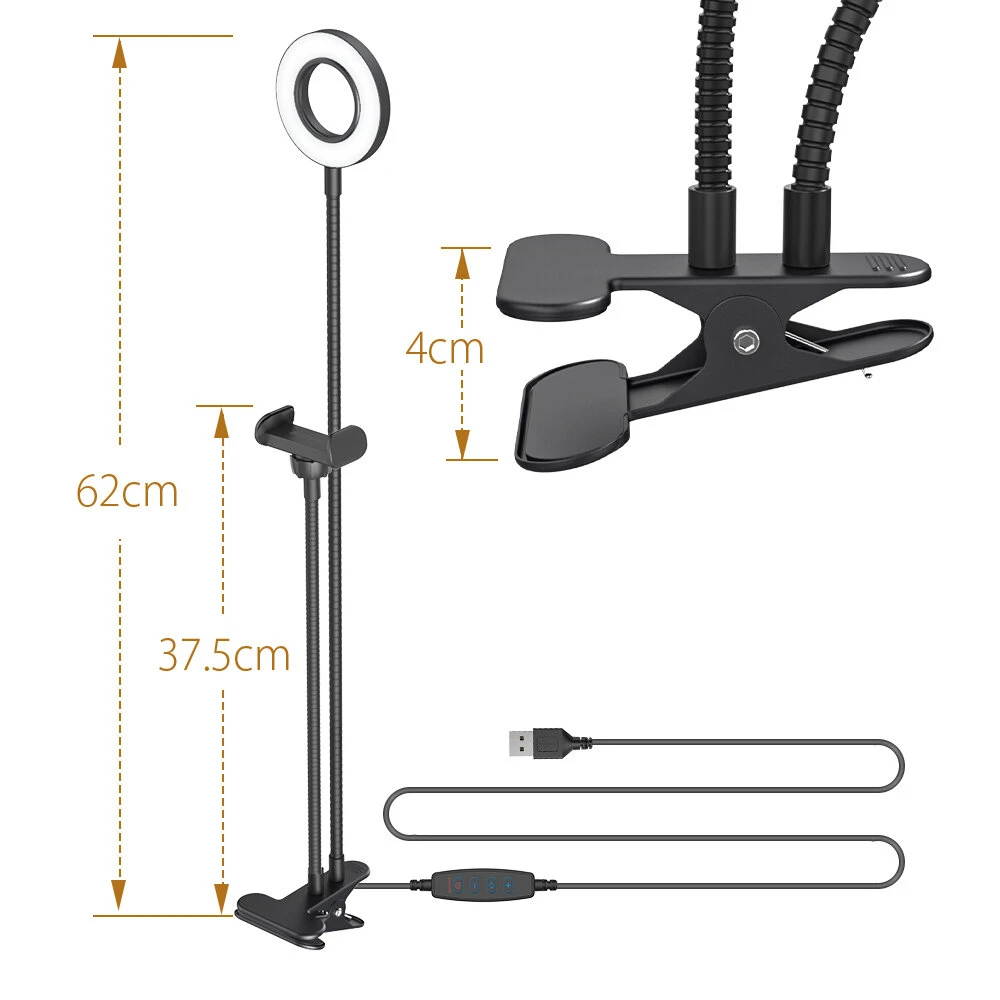 BlitzWolf  BW-SL6 Clip Selfie Ring Light with Flexible Mobile Phone Holder Lazy Bracket Desk Lamp LED Light for Live Stream Makeup Office Kitchen