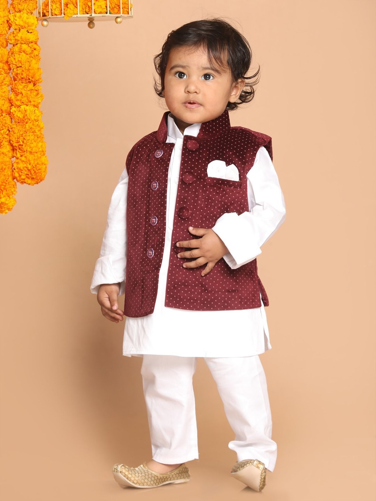 VASTRAMAY SISHU Maroon Printed Nehru Jacket