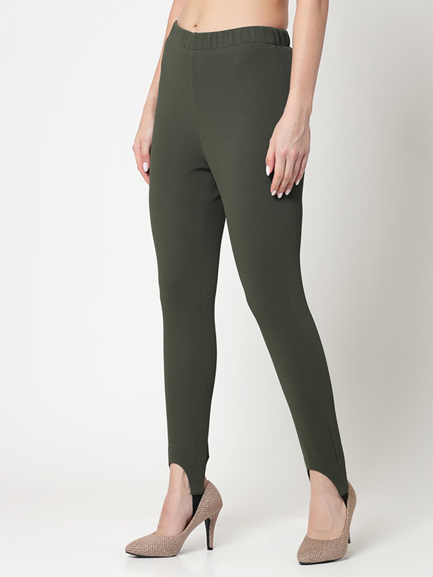 Office & You Olive Slim Fit Mid Rise Pants