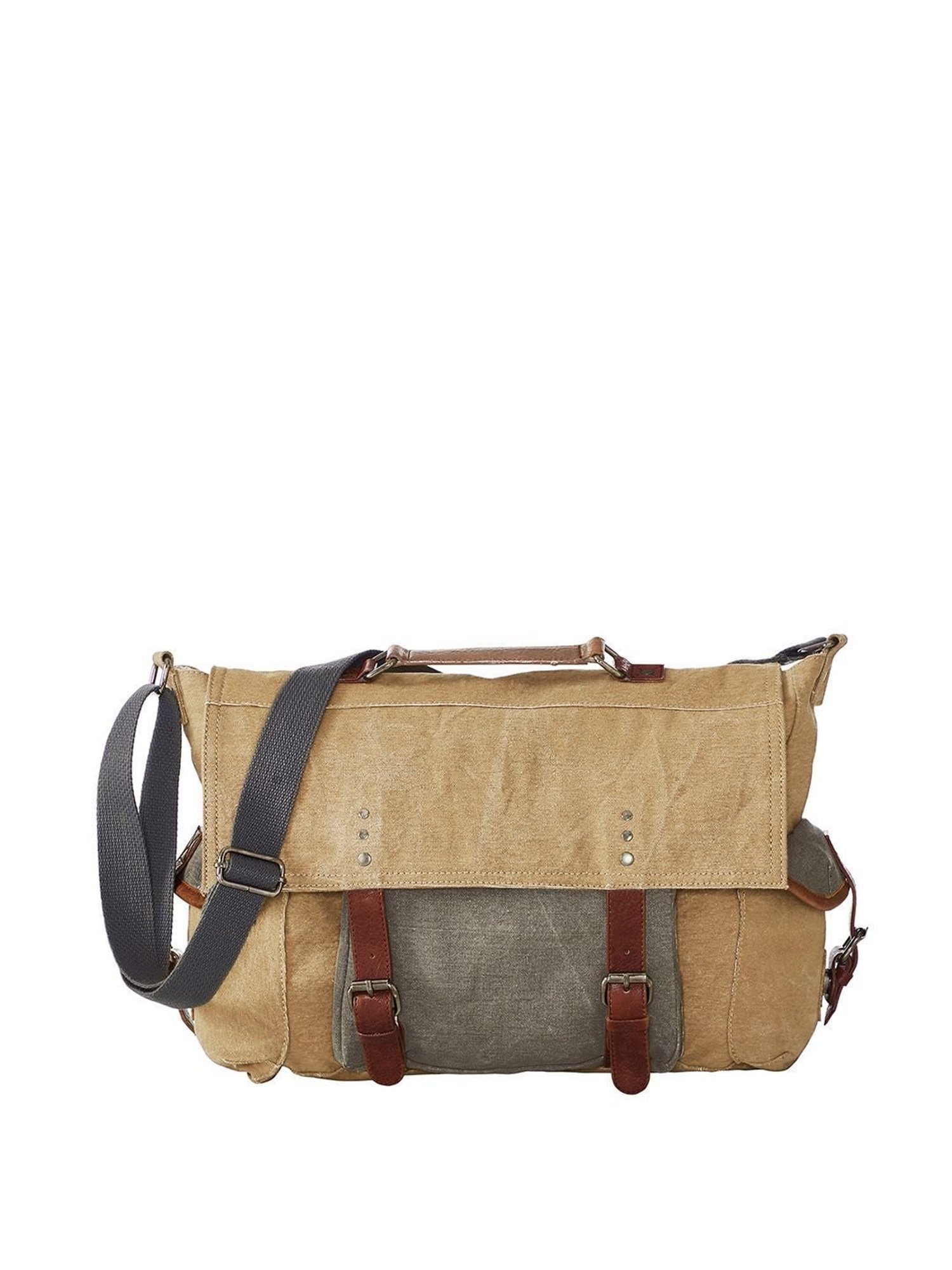 Mona B Beige Canvas Medium Messenger Bag