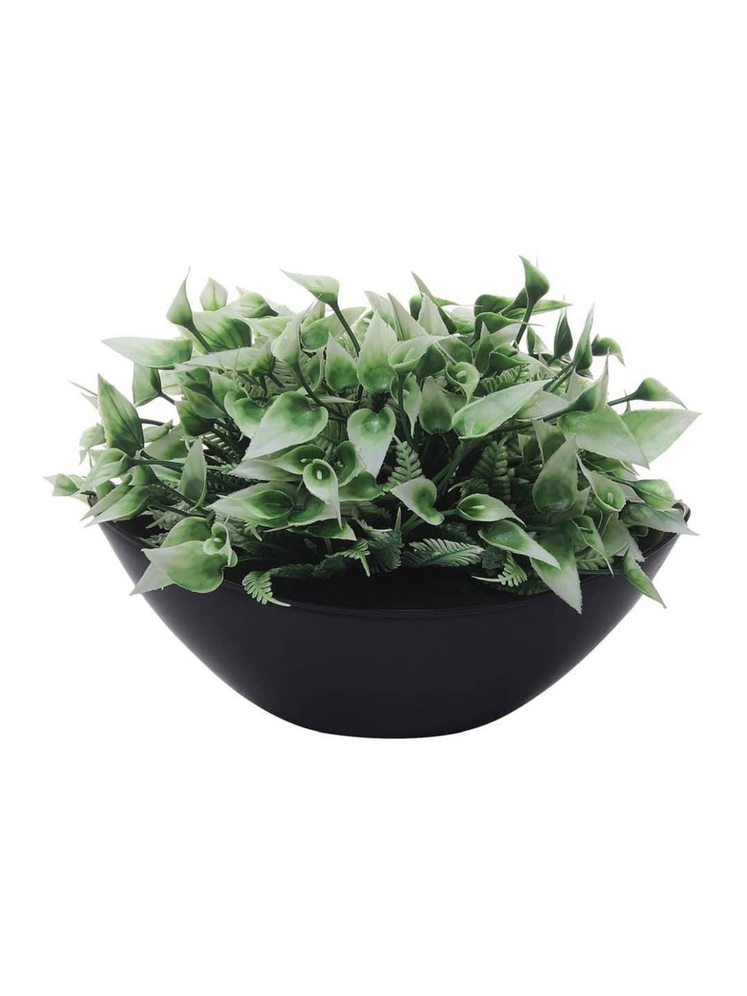 Foliyaj Green & White Plastic Artificial Plant With Leaves And Flowers