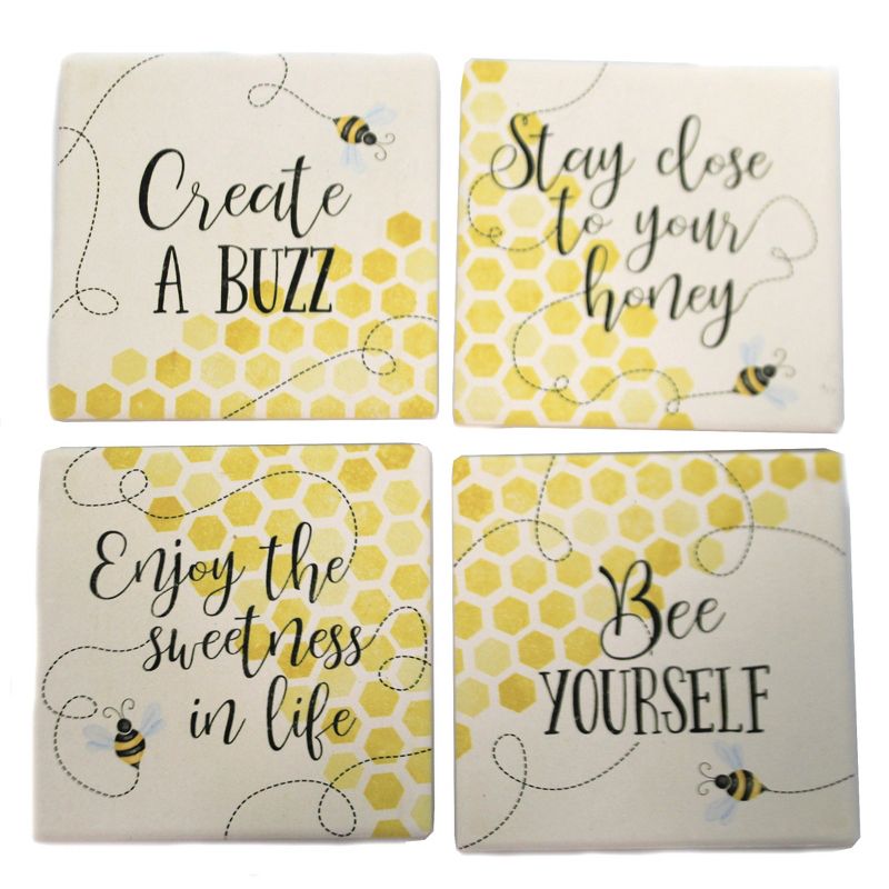 Tabletop 4.0" Trendy Bee Coaster Set Honey Sweetness Buzz Carson Home Accents  -  Coasters