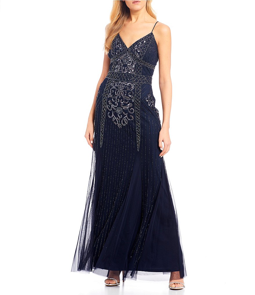 Jump Spaghetti Strap Beaded Long Dress