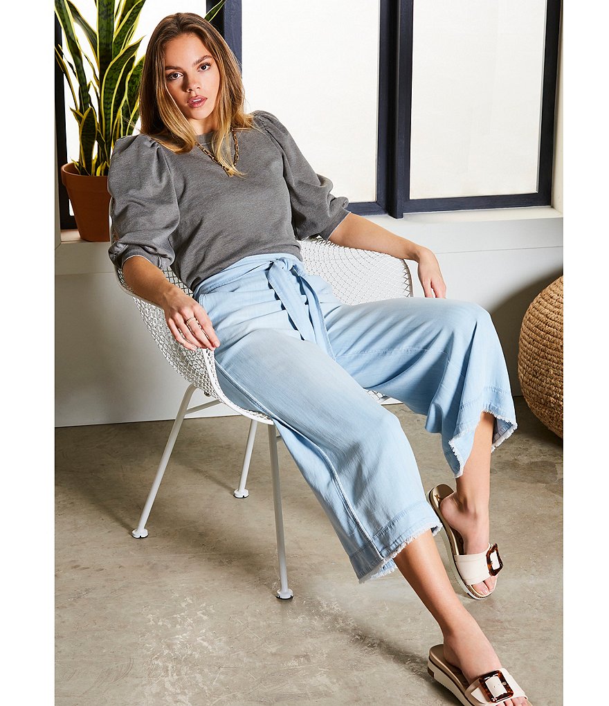 Cloth & Stone Belted High Waisted Wide Crop Pants