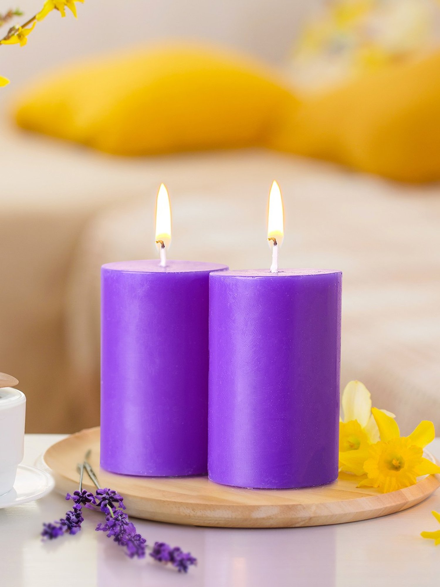 IRIS Purple Home Fragrances Lavender Fragrance Pillar Candles - Set of 2
