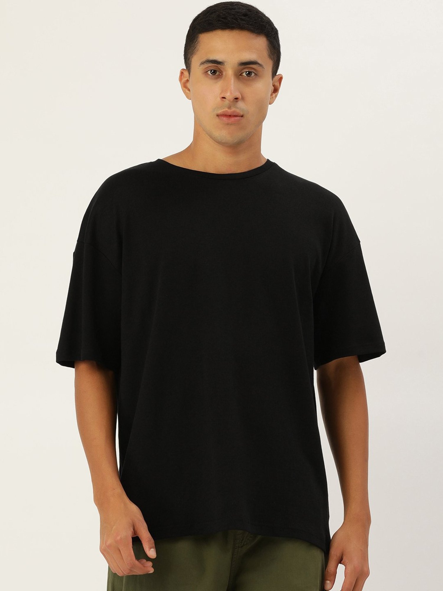 Bene Kleed Black Loose Fit Cotton Oversized Crew T-Shirt