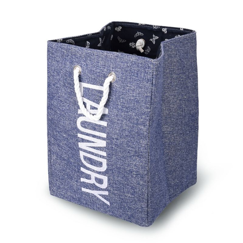 Danya B. Nautical/Beach Large Laundry Hamper with Rope Handles Blue