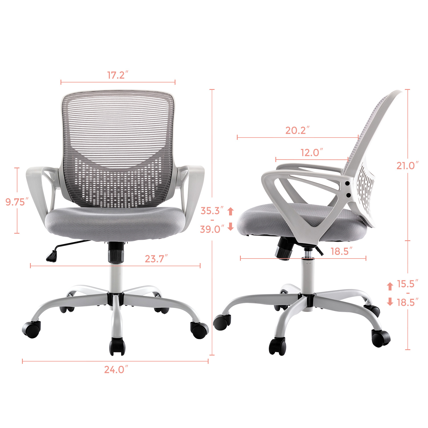 Milemont Office Chair, Ergonomic Desk Chair Computer Task Chair Mesh with Armrests Mid-Back for Home Office Conference Study Room, Gray