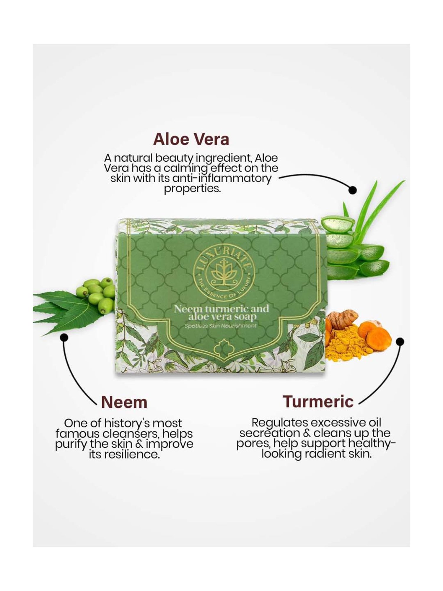 Luxuriate Neem Turmeric Aloe Vera Spotless Skin Nourishment Soap Bar - 125 gm