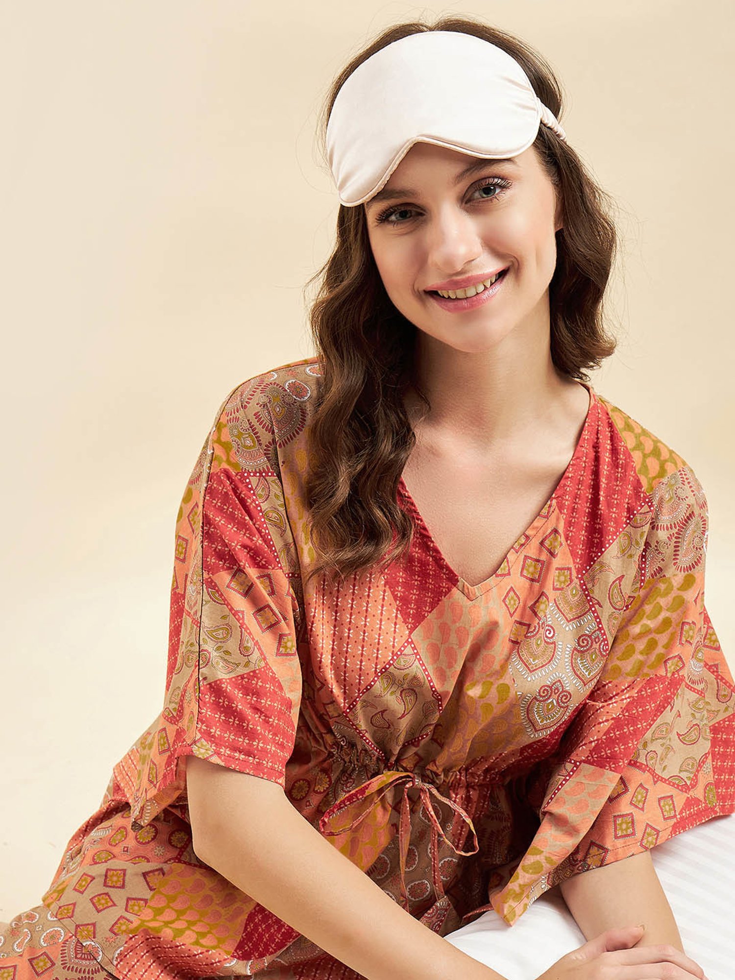 Sweet Dreams Multicoloured Cotton Printed Kaftan & Pyjama Set
