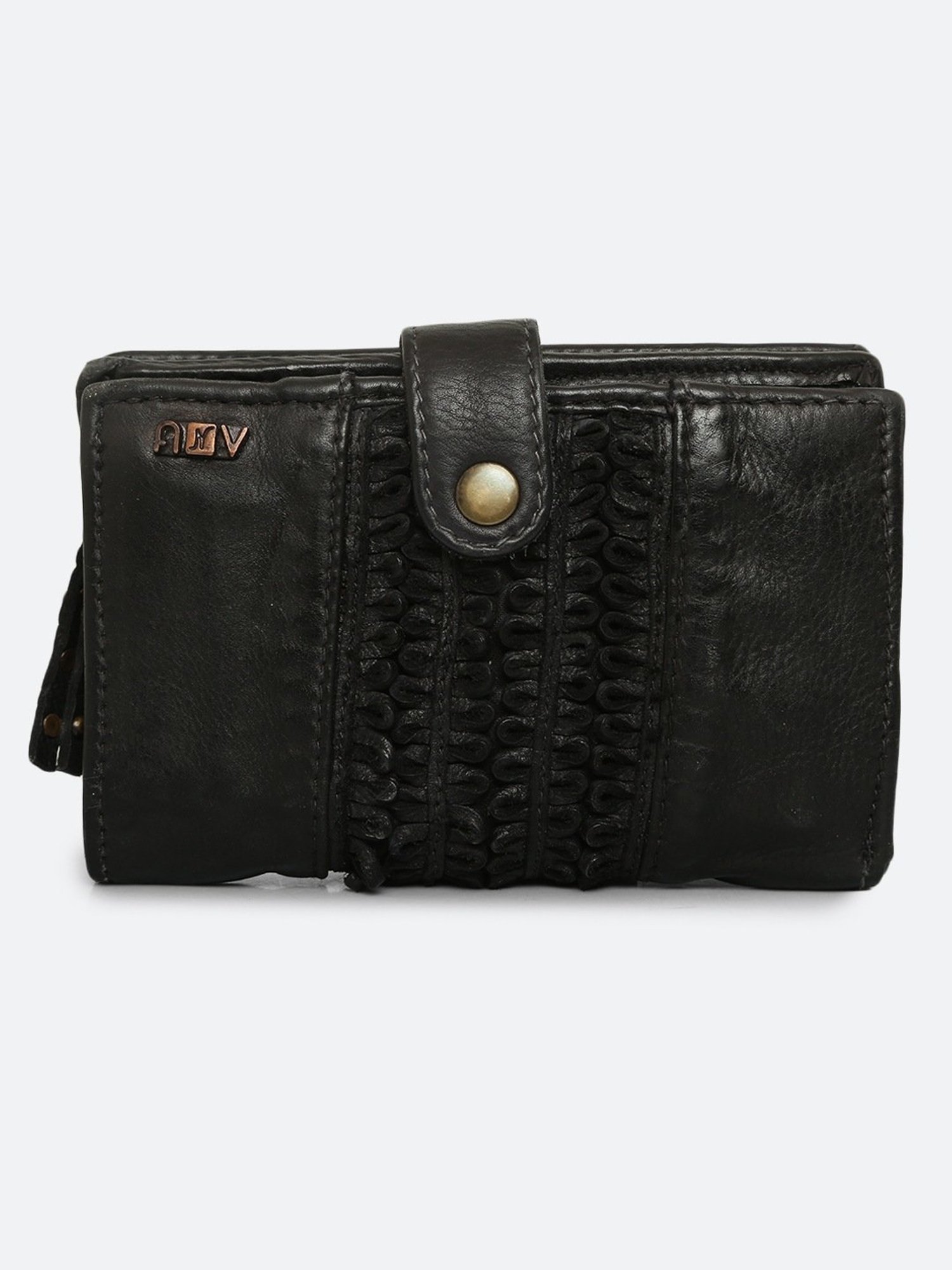 Art N Vintage Volga Black Leather Textured  Bi-Fold Wallet for Women