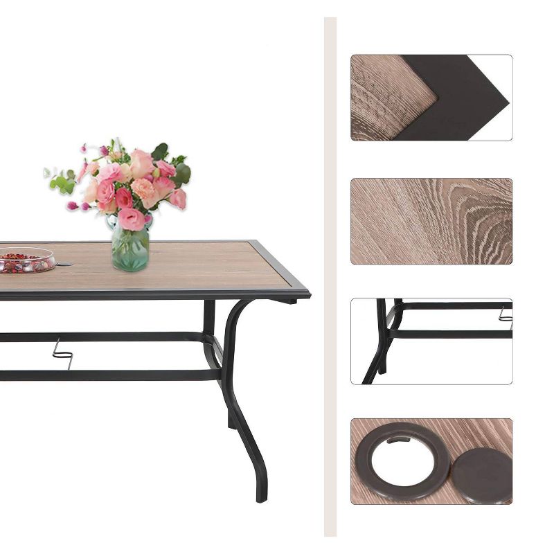 7pc Patio Dining Set with Faux Wood/Steel Table with Umbrella Hole & Sling Arm Chairs - Captiva Designs