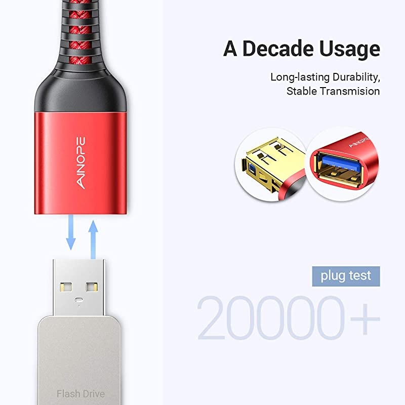 USB 3.0 Extension Cable Type A Male to Female Extension Cord 2PACK 6.6FT Durable Braided Material Fast Data Transfer Compatible with USB Keyboard,Mouse,Flash Drive, Hard Drive,Printer