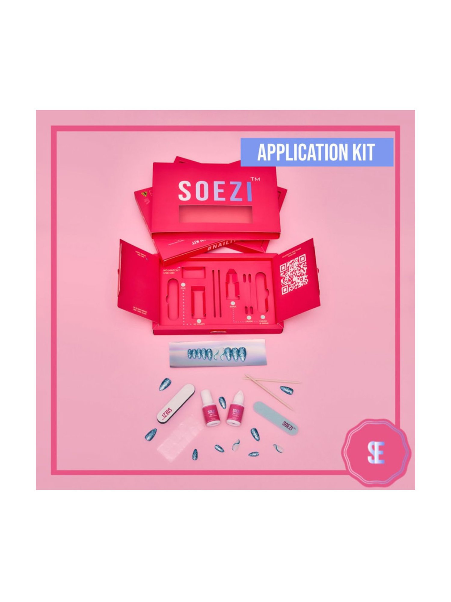 SOEZI 50 Shades Of Pink Reusable Press On Nails - Application Kit