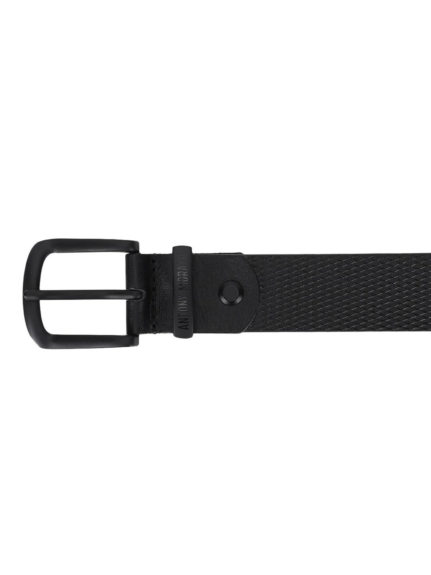 Antony Morato Black Leather Textured Waist Belt