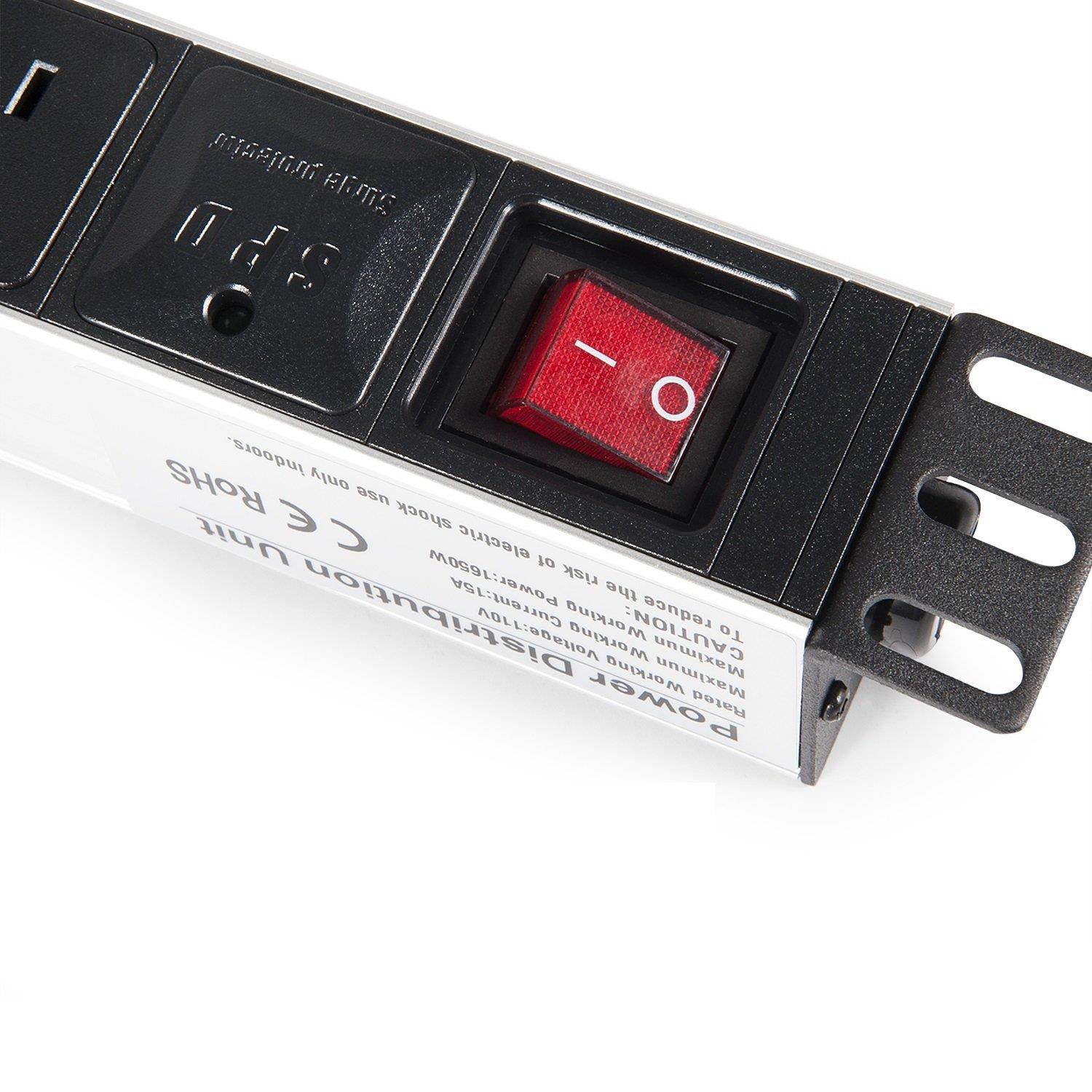 Kungfuking Aluminum Alloy Shell 8 Outlet Rack-Mount Server PDU, Power Distribution Unit, 1U/15A/110V, Power Strip with Surge Protector 6ft Power Cord (Silver)