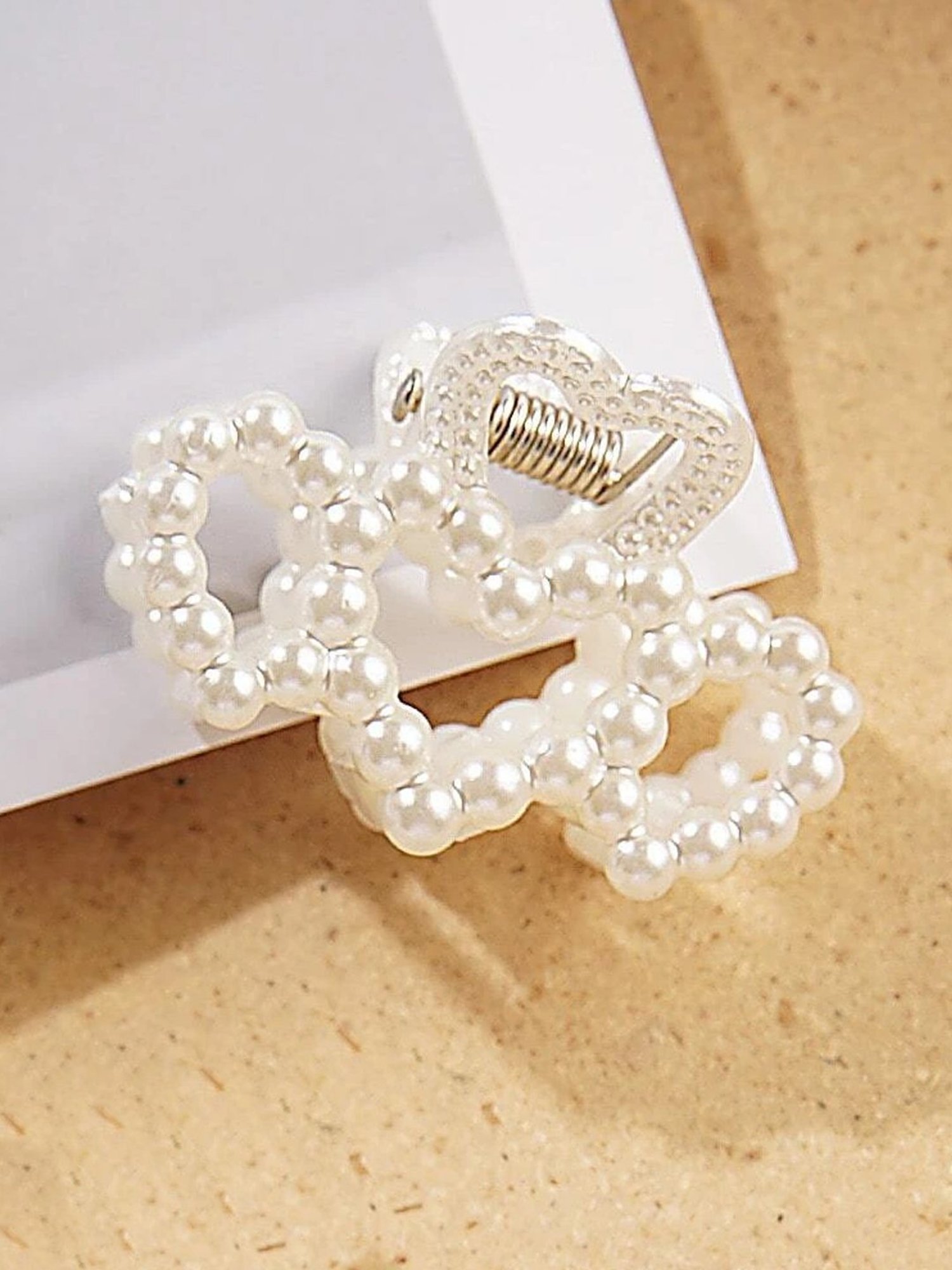 OOMPH White Pearls Heart Shape Large Big Hair Claw Hair Clip Stylish Latest