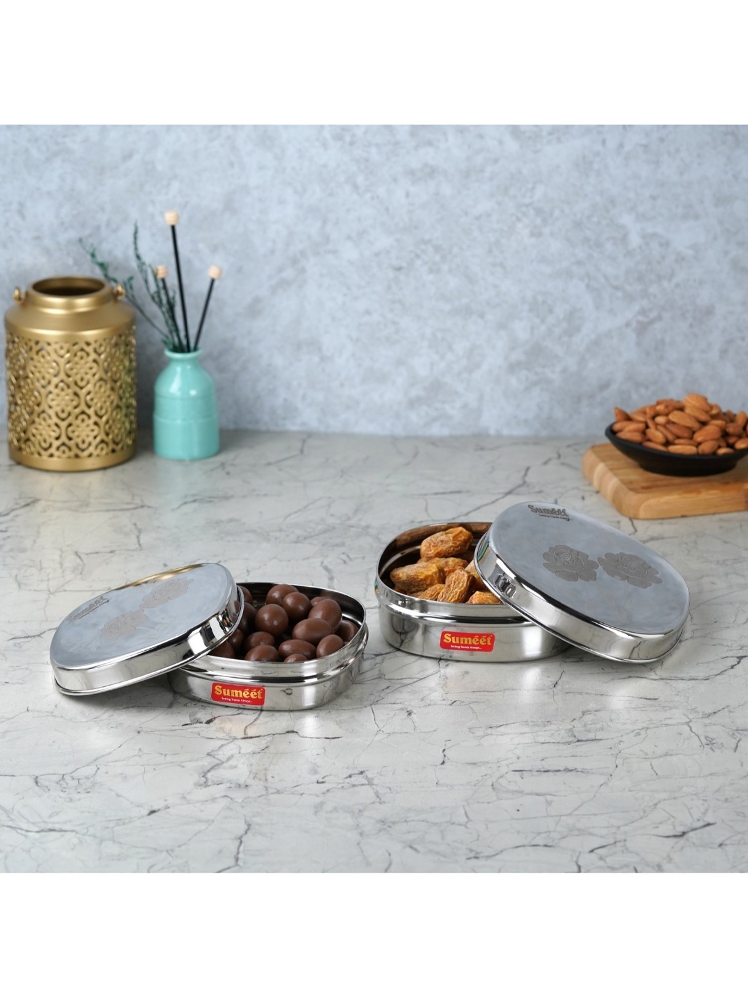 Sumeet S.S Square Storage containers box/Dabba for Kitchen,Set of 2Pc, 350ml & 600ml, 12cm & 13.5cm