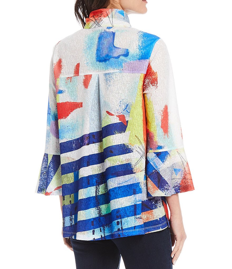 Ali Miles Petite Size Open Mesh Two Button Front 3/4 Sleeve Jacket