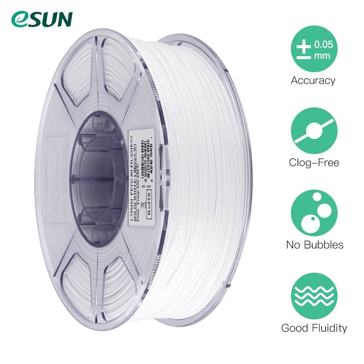 eSUN PETG 1.75mm 3D Printer Filament Printing Consumables Dimensional Accuracy: +/- 0.05mm 1kg(2.2lb) Spool Material Refills Solid Green