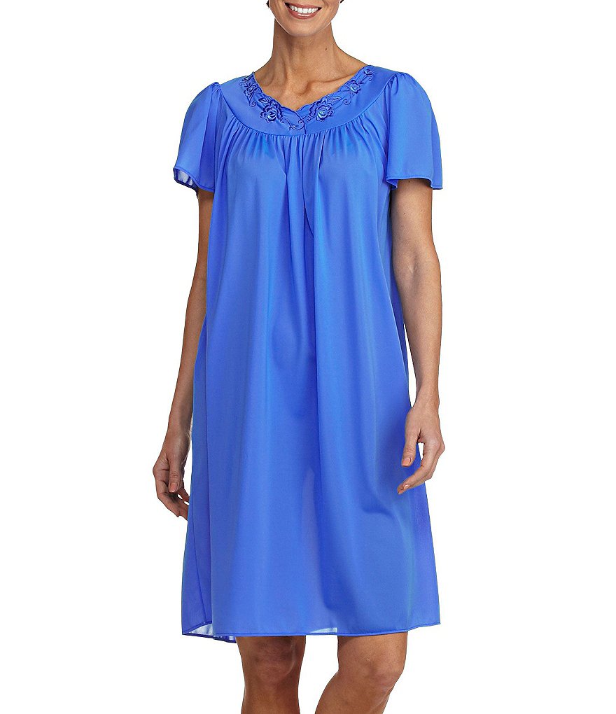 Miss Elaine Tricot Floral Embroidered Nightgown