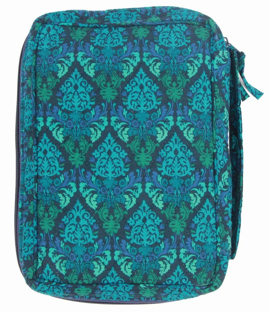 DIWI Large Sizes 10 X 7 X 2.75 Inches Bible Cover Quilted Good Book Cover Quilted Cotton Fabric Bible Cover Zip Closer Slip Pocket (L, 1707D Green Fence)