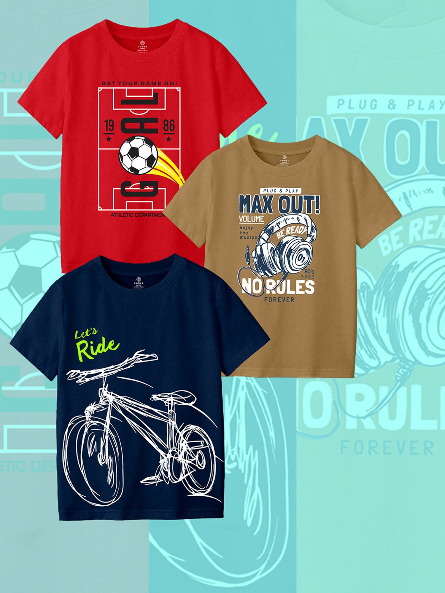 Codez Kids Multicolor Printed T-Shirt (Pack Of 3)