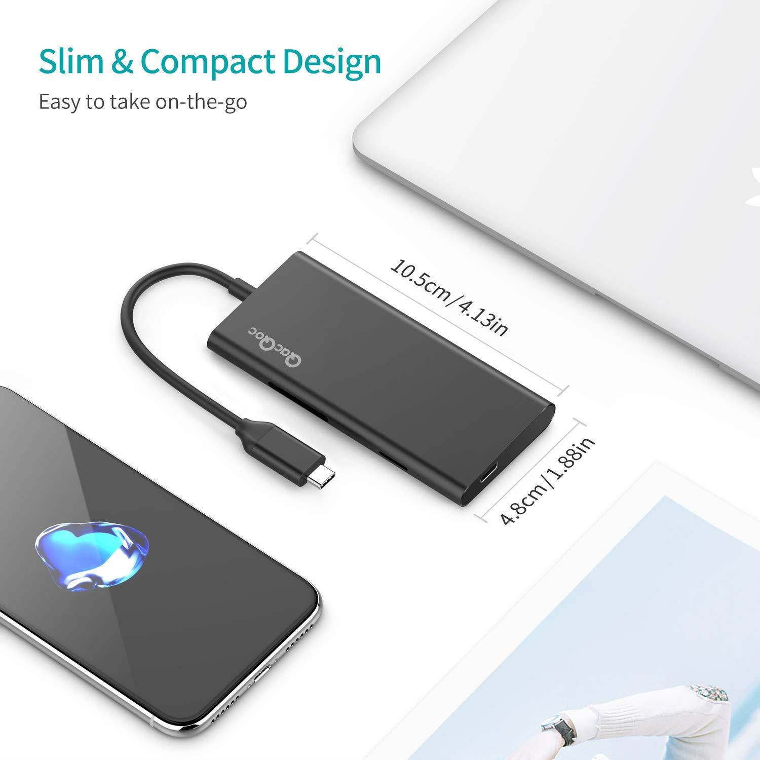 USB C Hub QacQoc 7-in-1 Type C Hub with PD Power Delivery, 4K USB C to HDMI, SD Card Reader, 3 USB 3.0 Ports for MacBook Pro and Type C Windows Laptops(Black)