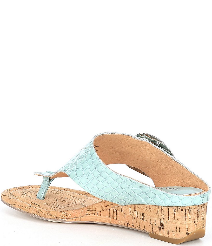 Donald Pliner Oltina Croco Print Patent Leather Cork Wedge Thong Slides