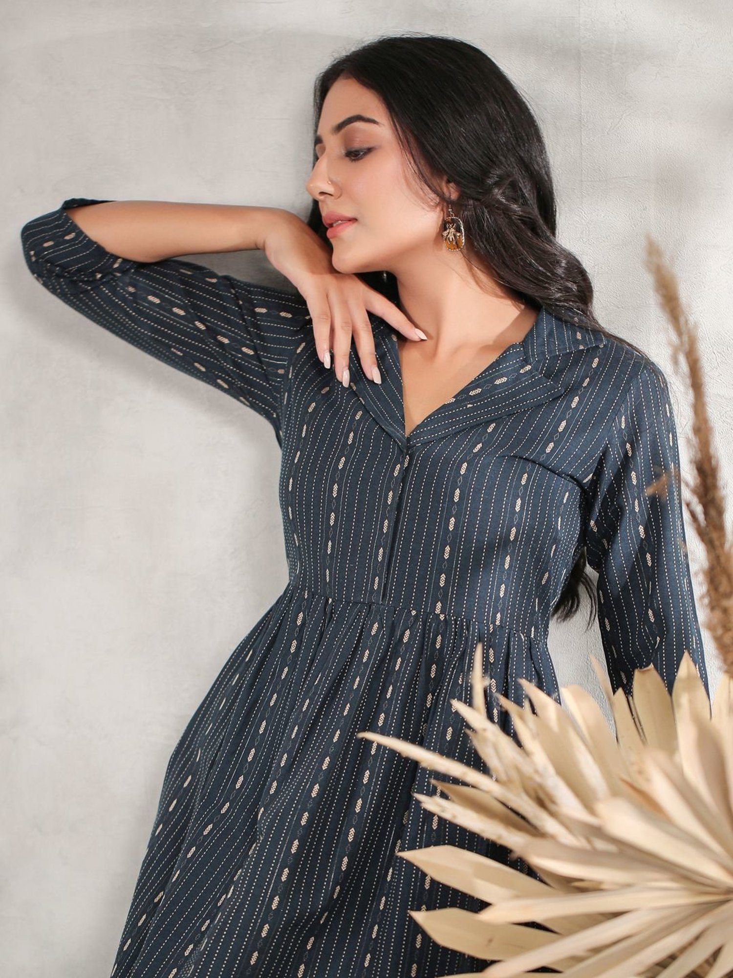 Anubhutee Navy Cotton Printed A-Line Dress