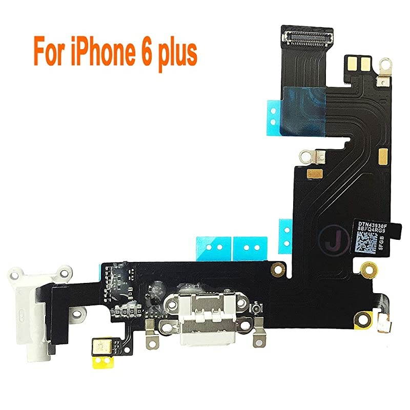 OEM Charging Port Dock Connector Flex Cable wMicrophone + Headphone Audio Jack Port Ribbon Replacement Part Compatible for iPhone 6 Plus All Carriers White