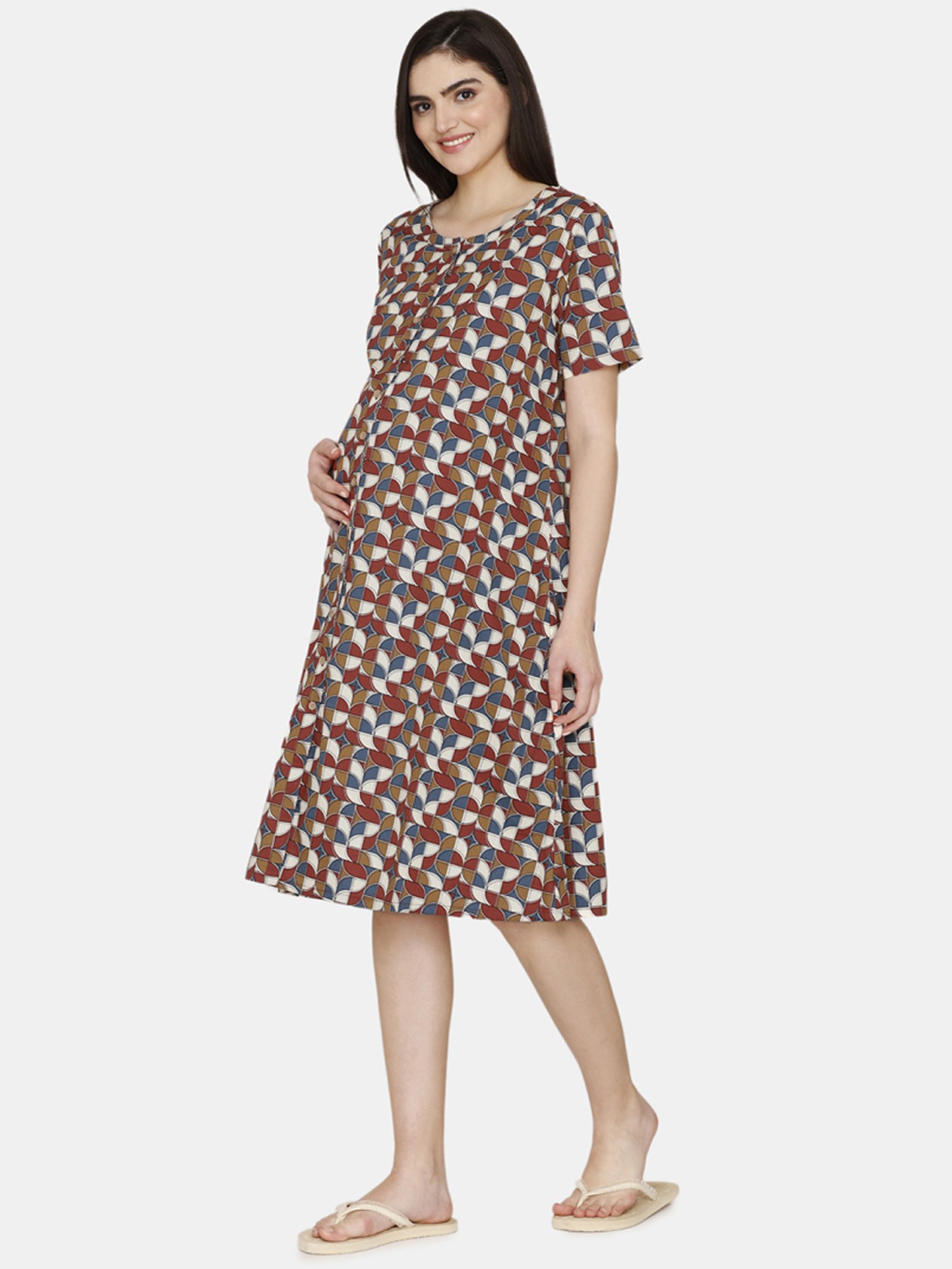 Clovia Yellow & Pink Graphic Print Maternity Top With Pyjamas