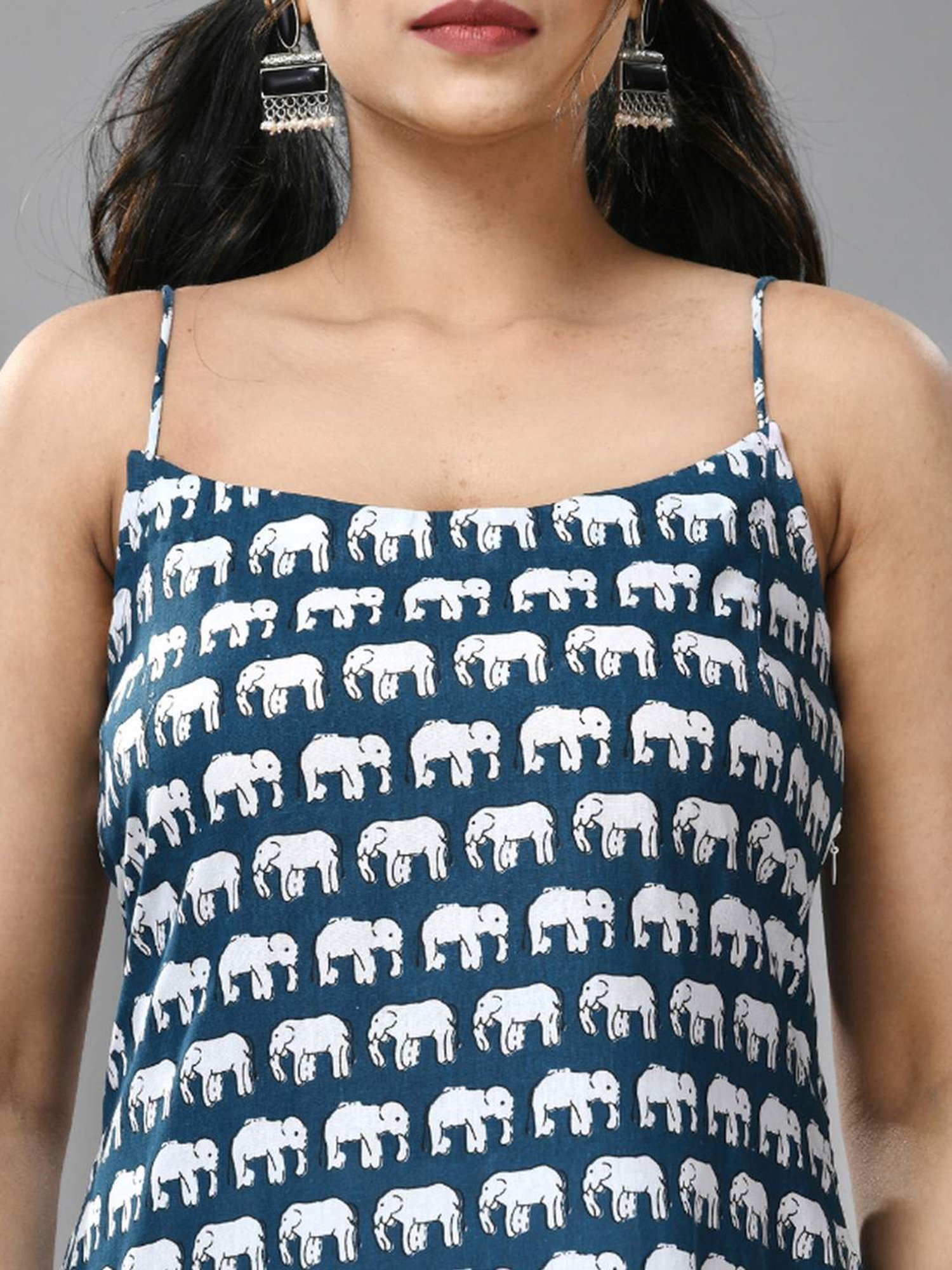 CHARUKRITI Blue & White Cotton Printed Kurti Palazzo Set