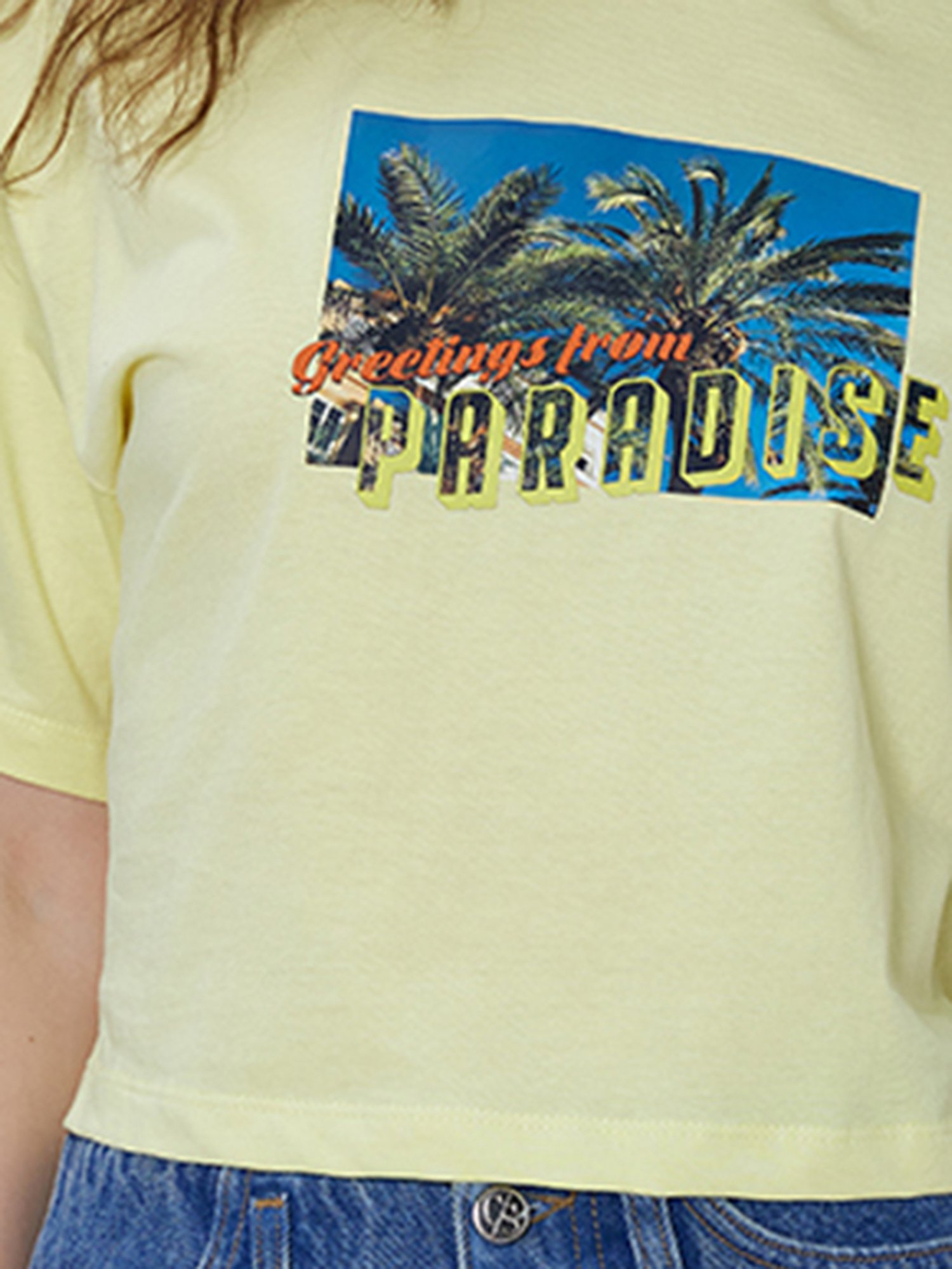 Cover Story Yellow Graphic Print T-Shirt