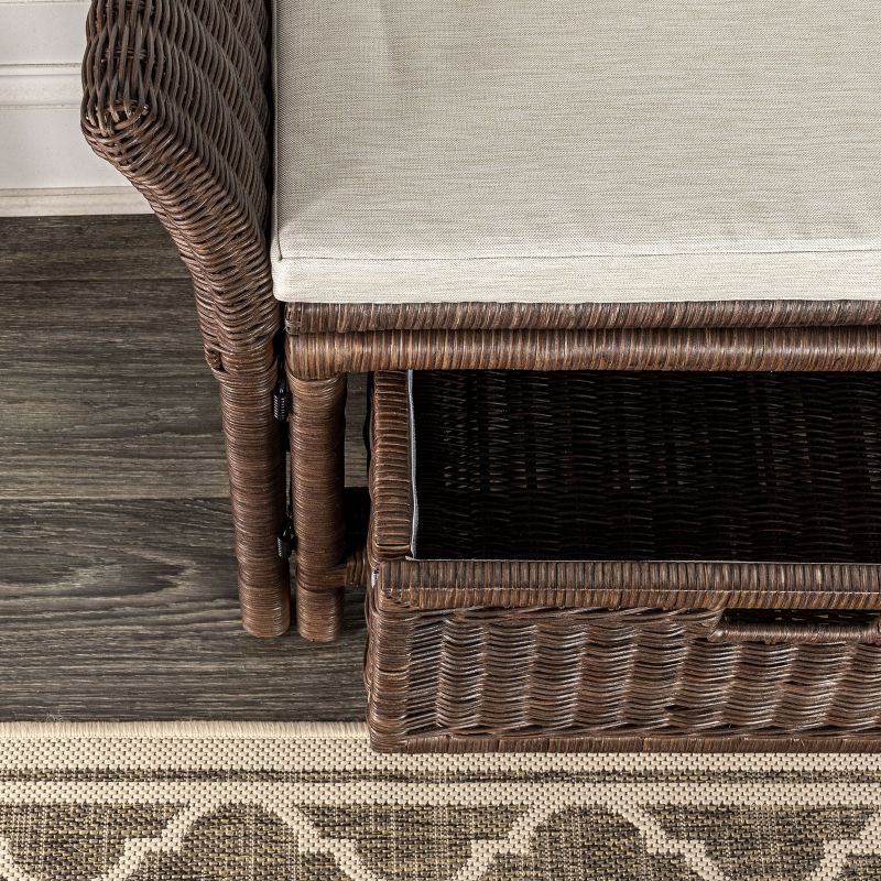 happimess Tropic 52" 2 Drawer Wicker Storage Bench wih Linen Cushion, Brown