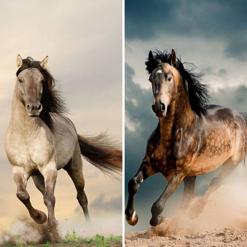 6" Double Sided Galloping Horses Canvas Room Divider - Oriental Furniture